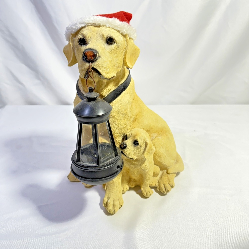12" Christmas Solar Lighted‎ w/ Lantern Lab Dog  Puppy Porch Greeter Garden Yard